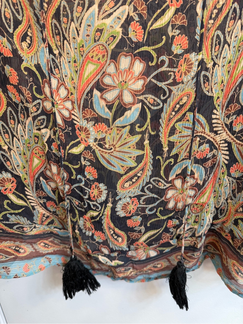 Sundance Black Paisley Floral Sheer Tie-Neck Blouse - Picture 2 of 5